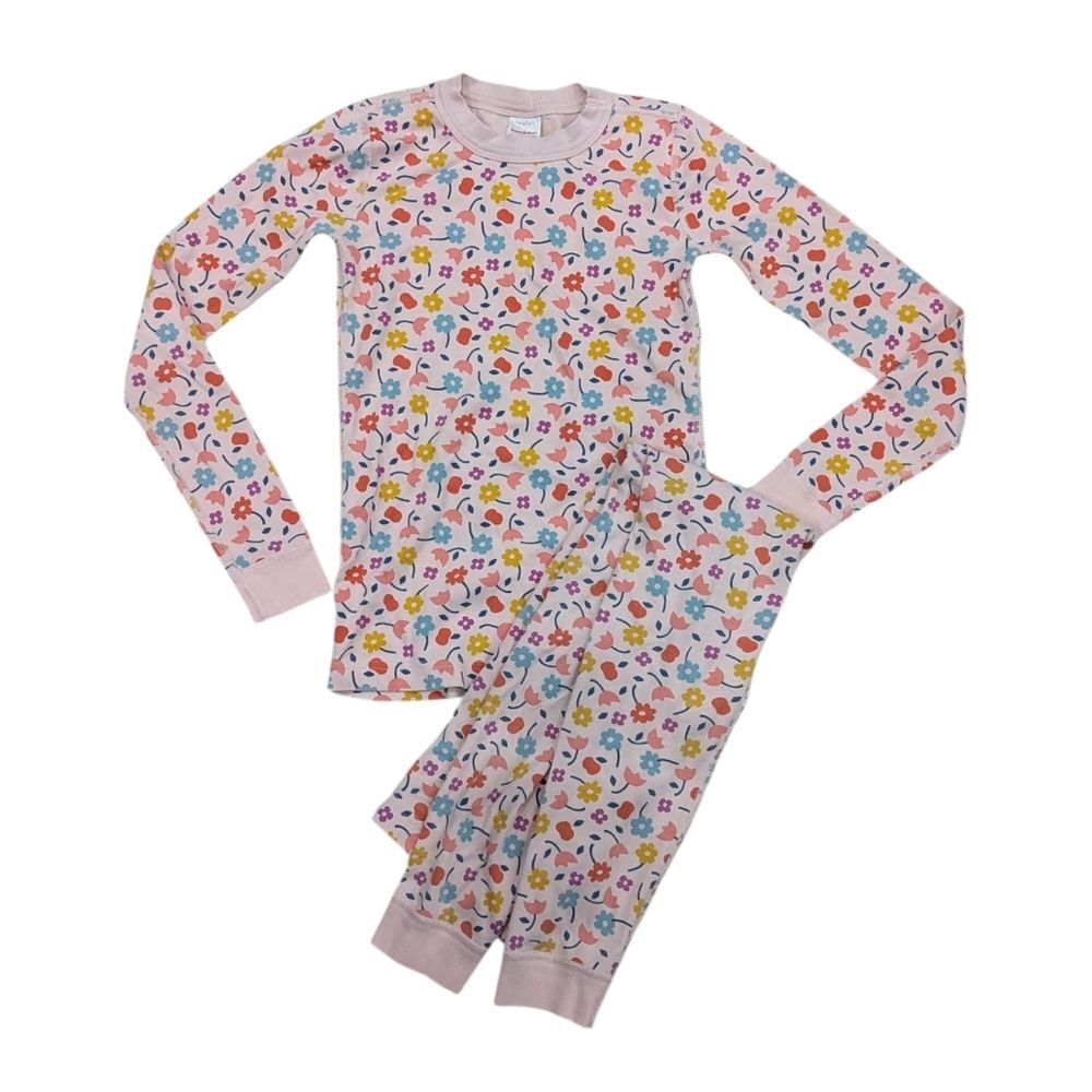Hanna Andersson Pink Flowers Cotton Long John Pajamas PJ's Girls Kids 150 12